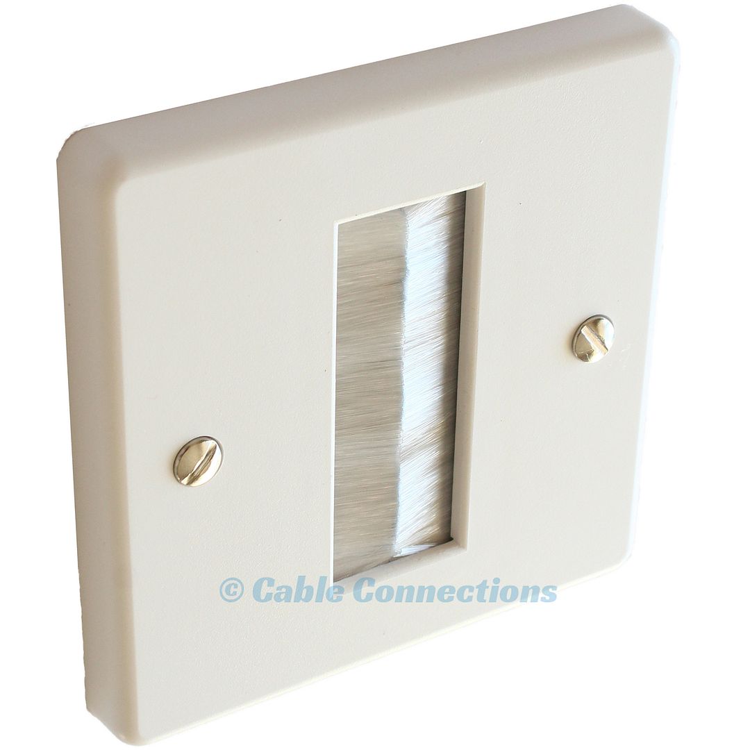 SINGLE WHITE BRUSH AUDIO AV CABLE ENTRY WALL FACE PLATE LEAD WALLPLATE