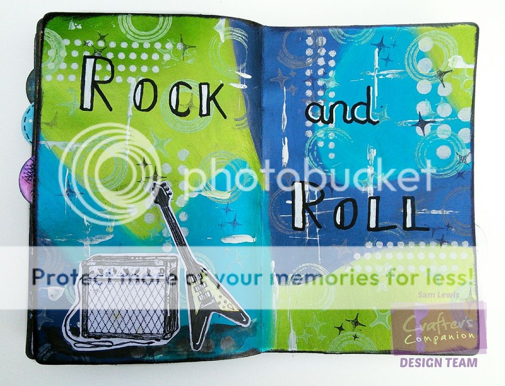 Art journal page by The Crippled Crafter, featuring Sheena Douglass "Rock" Stamps & Pebeo Studio Acrylics.
