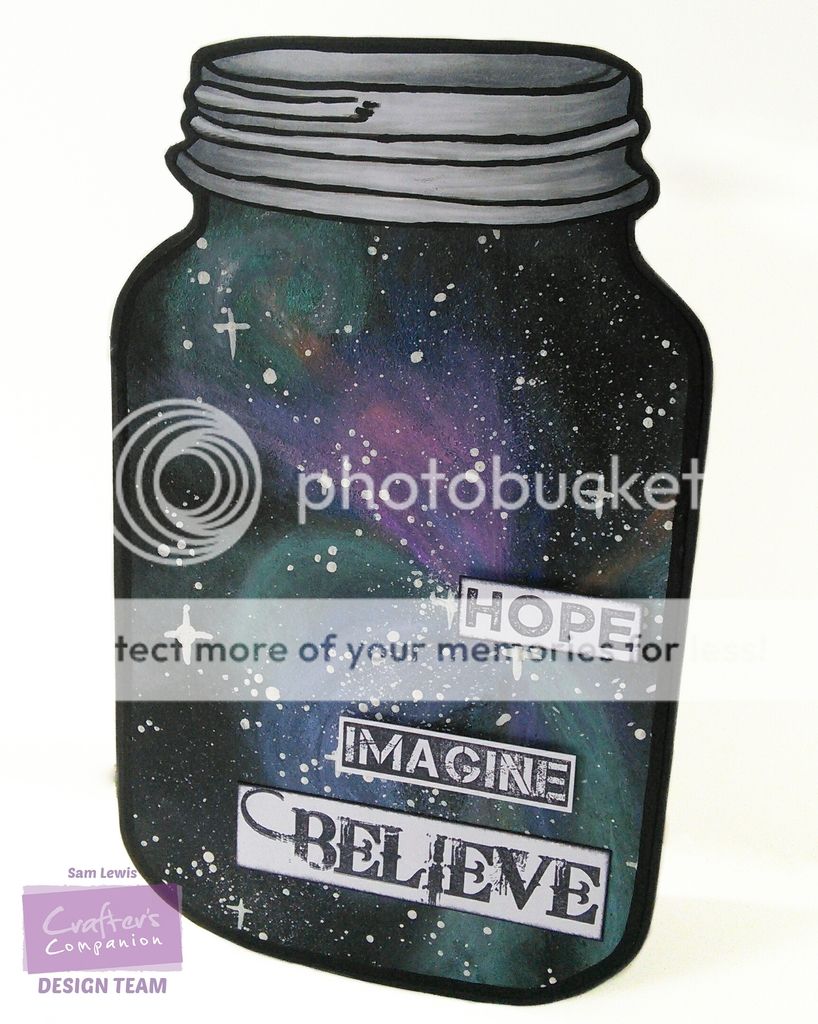 Galaxy in a Jar, by The Crippled Crafter. Features Pebeo paints and Crafters Companion stamps.
