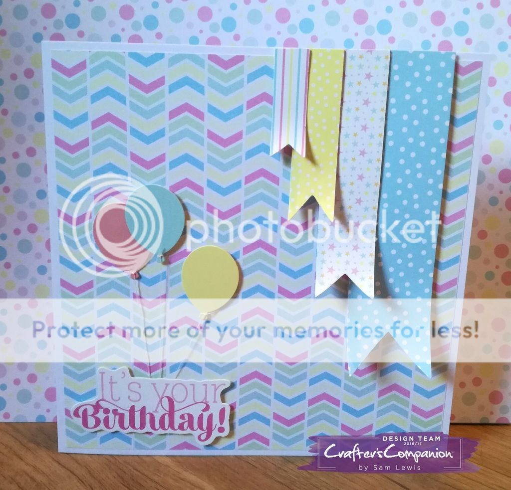 CAS Card by Sam Lewis, featuring the Sara Davies Birthday Party collection by Crafter's Companion