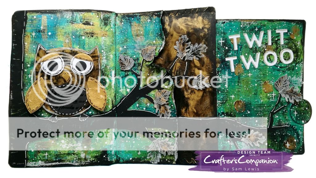 Twit Twoo - Art Journal Page by Sam Lewis AKA The Crippled Crafter, featuring Pebeo Dyna paints and Die'Sire Mixed Media Dies