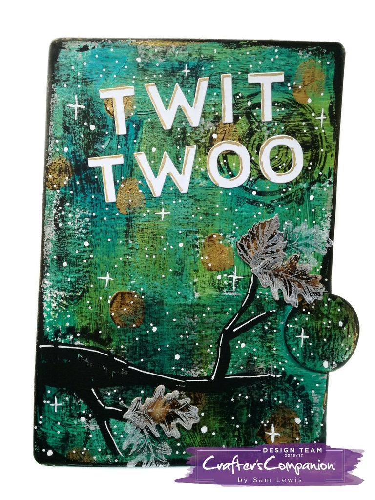 Twit Twoo - Art Journal Page by Sam Lewis AKA The Crippled Crafter, featuring Pebeo Dyna paints and Die'Sire Mixed Media Dies