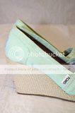 TOMS TOMS WOMENS 5 SEA FOAM GREEN NATURAL COTTON CANVAS PEEP TOE 