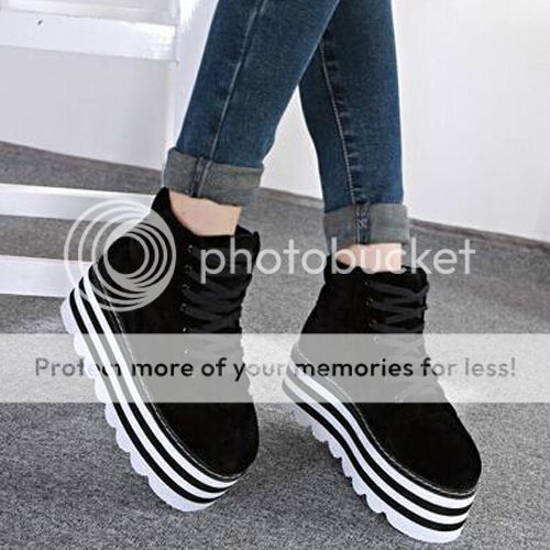 Comfy Womens High Top Casual Shoes Lace up Platform Striped Creeper ...